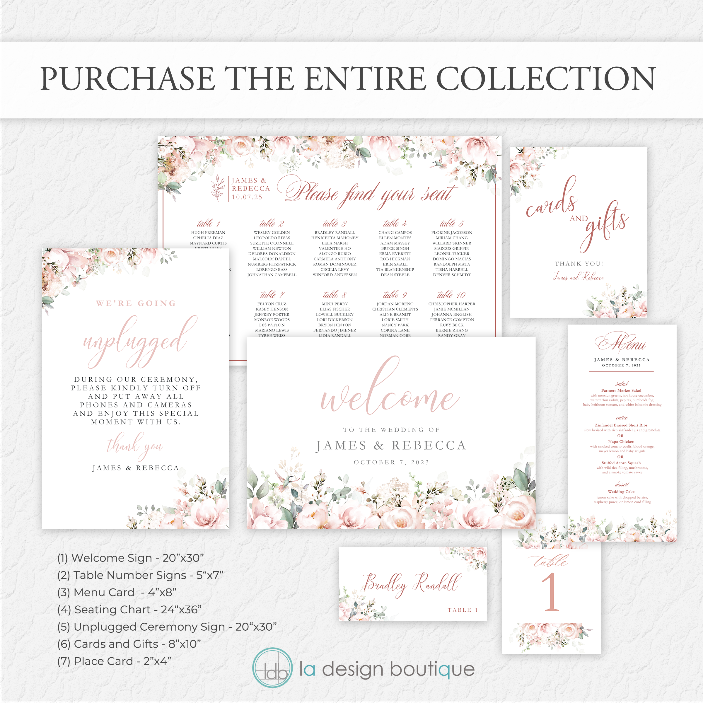 Hummingbird Florals Wedding Collection - Canva Digital Template Bundle