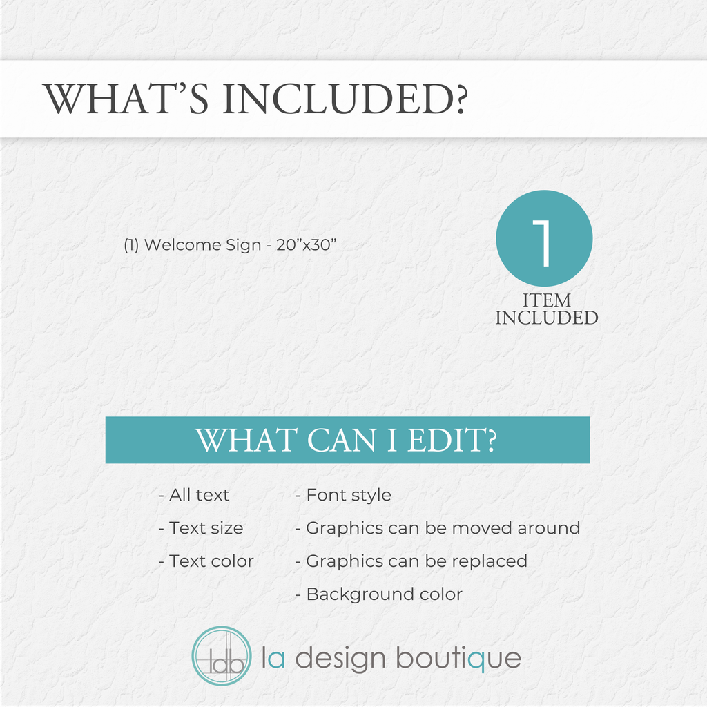 Hummingbird Florals Wedding Welcome Sign - Canva Digital Template