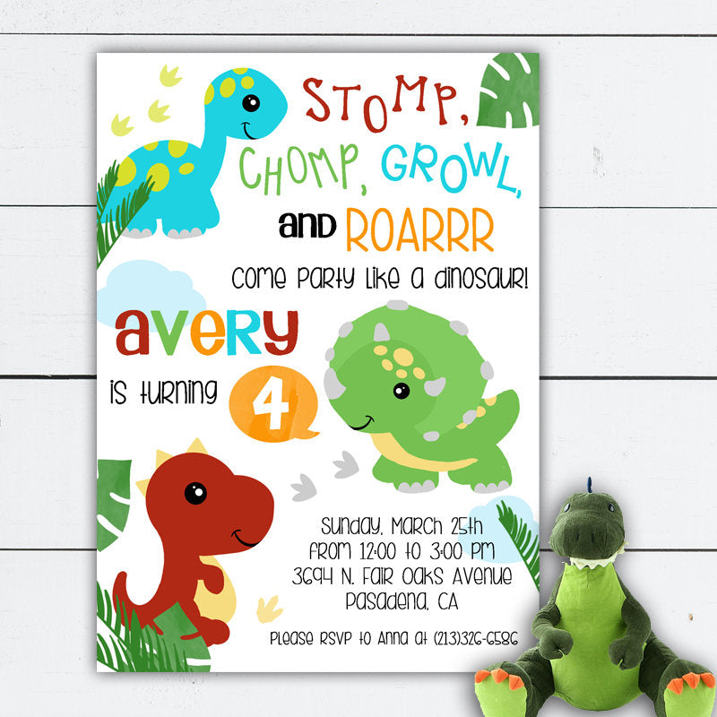 Dinosaur Birthday Invitation Digital File