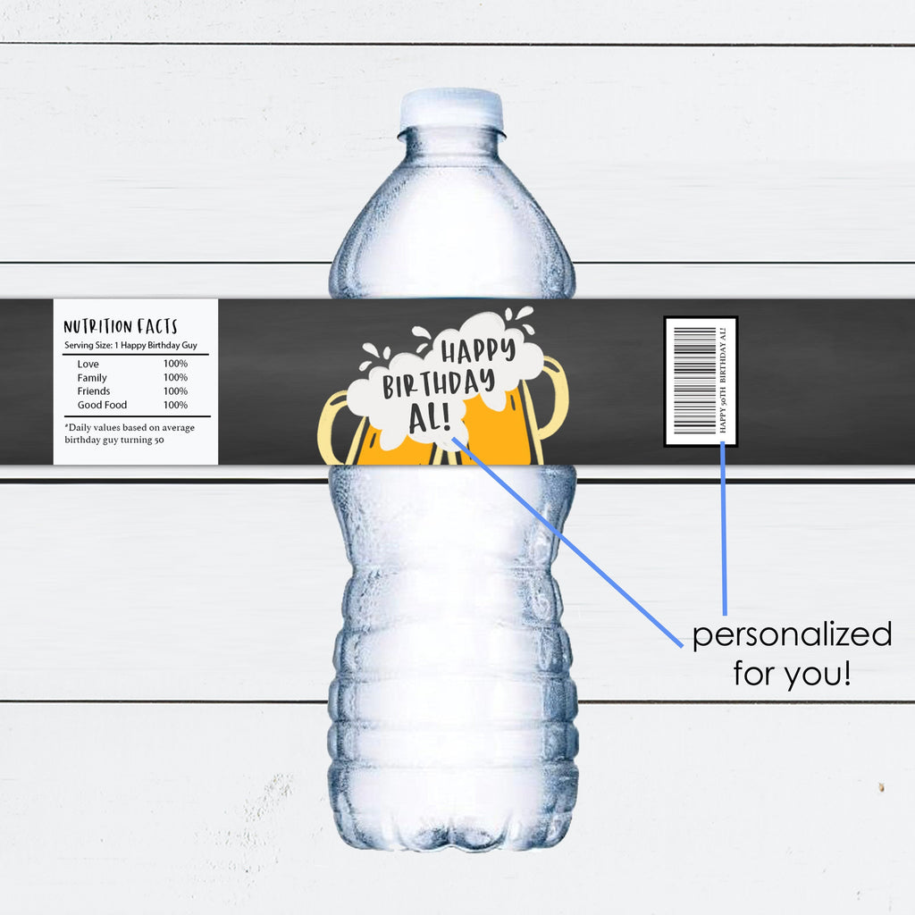 Cheers and Beers Birthday Party Custom Water Bottle Labels