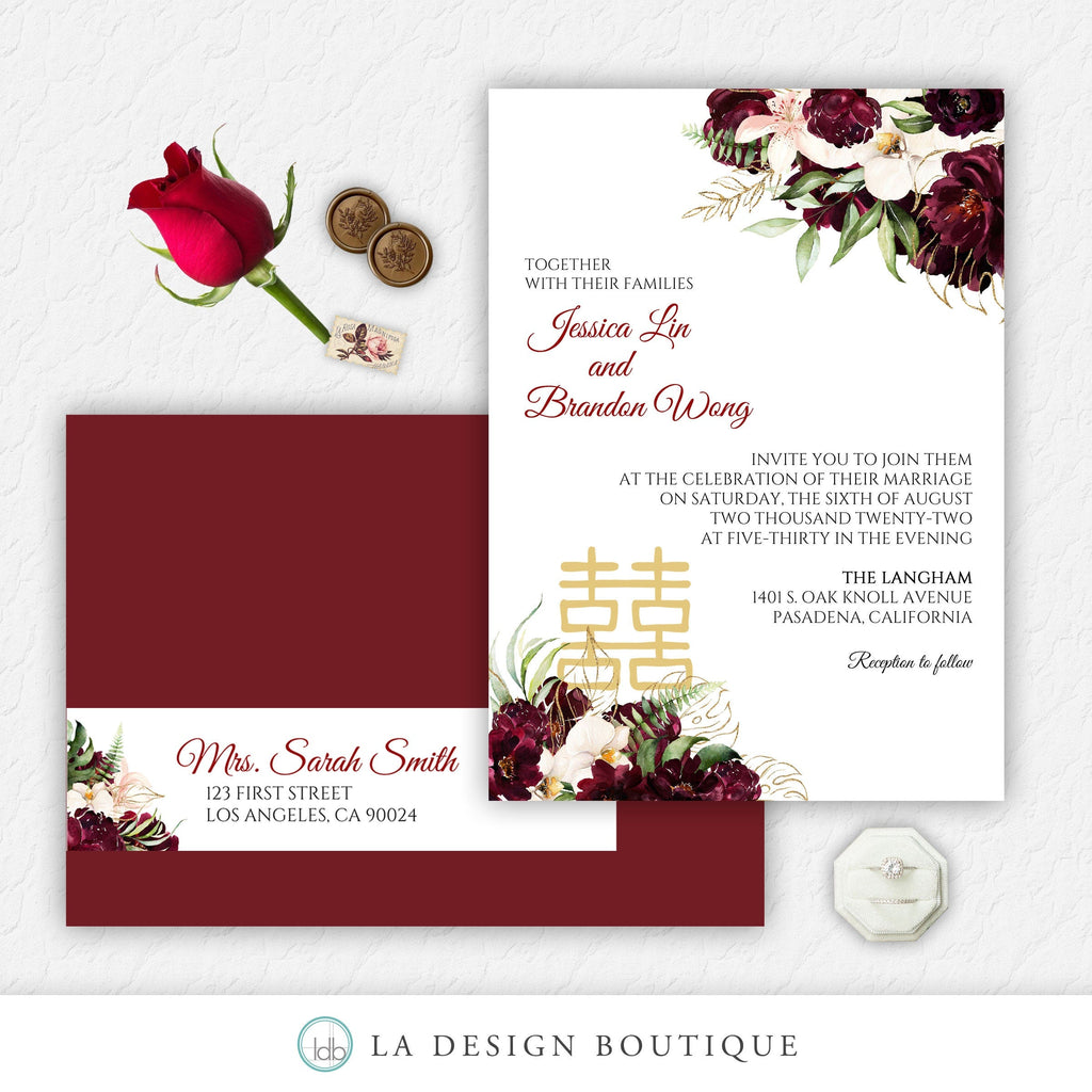 Romantic Chinese Wedding Invitation with Bilingual Invitation and Tea Ceremony