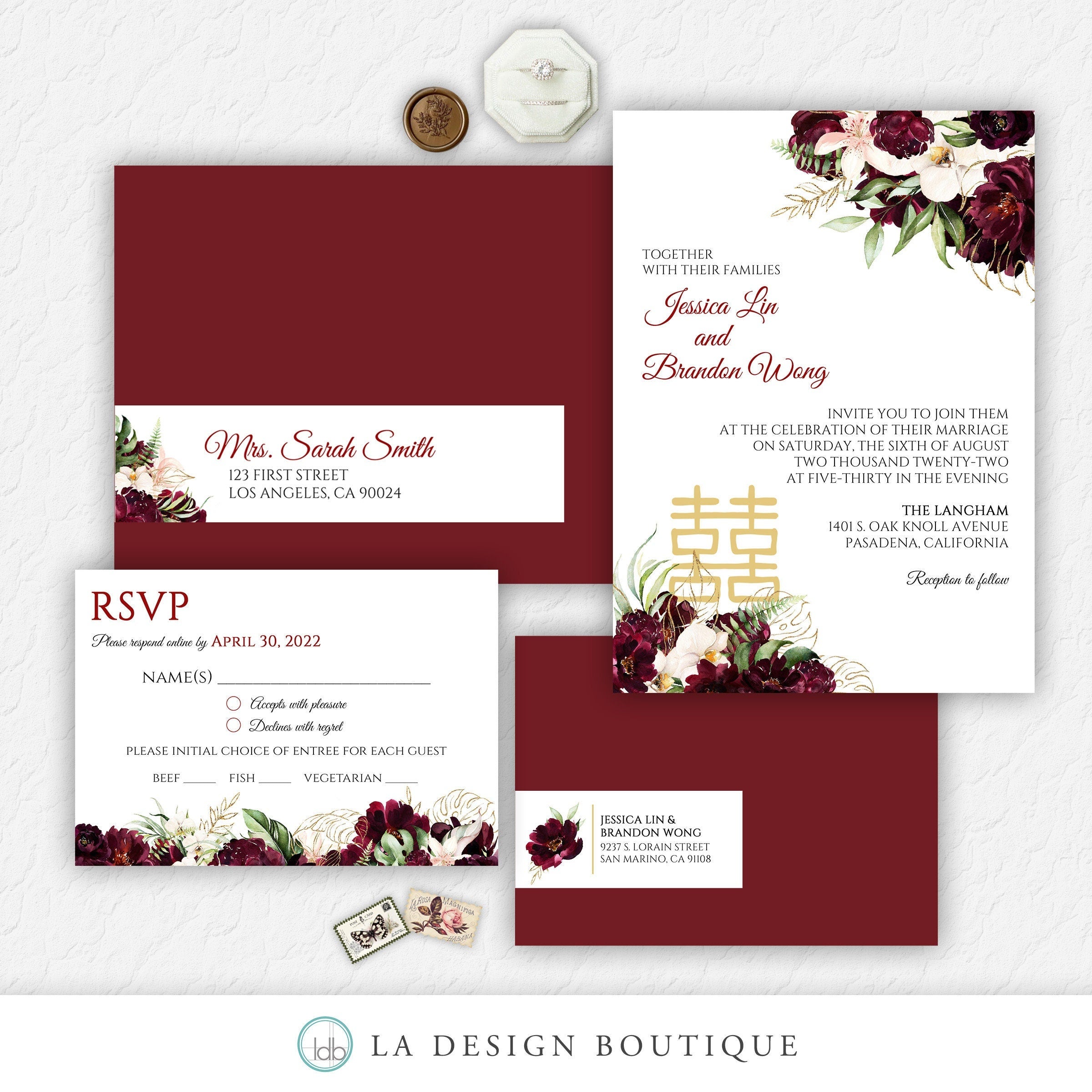Romantic Chinese Wedding Invitation with Bilingual Invitation and Tea Ceremony