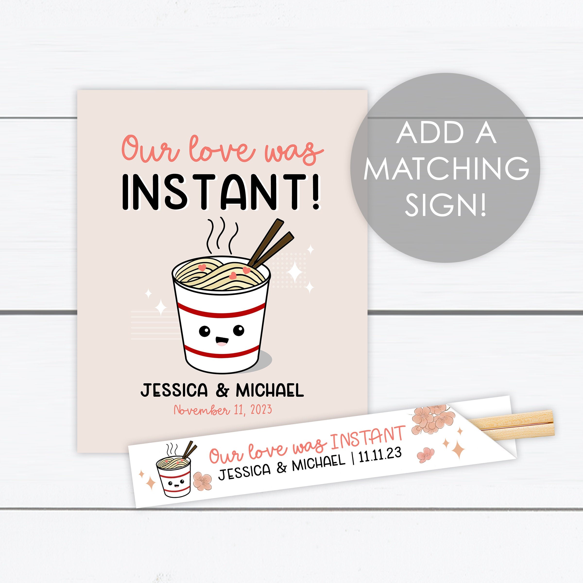 "Our Love was Instant" Instant Noodles Custom Chopstick Sleeves